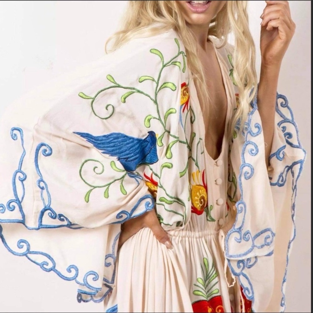 Bohemian Embroidered Hearts Magic Long Maxi Gown In White, 5 Star ⭐️ Fav Duster - Picture 2 of 15